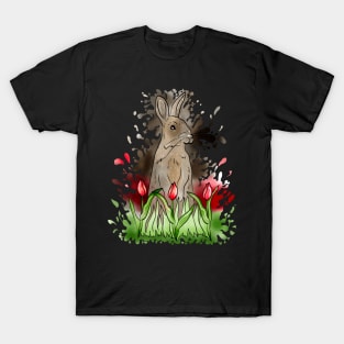 European Rabbit Watercolor Splash With Black Background T-Shirt